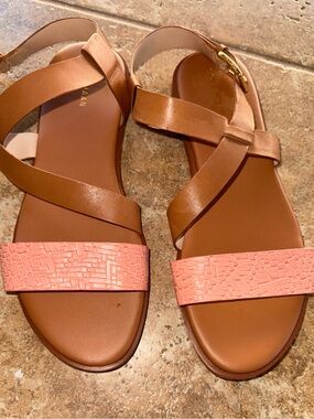 Cole Haan Findra Tan Leather & Blush Pink Ankle Strap Sandals Size 7.5 M